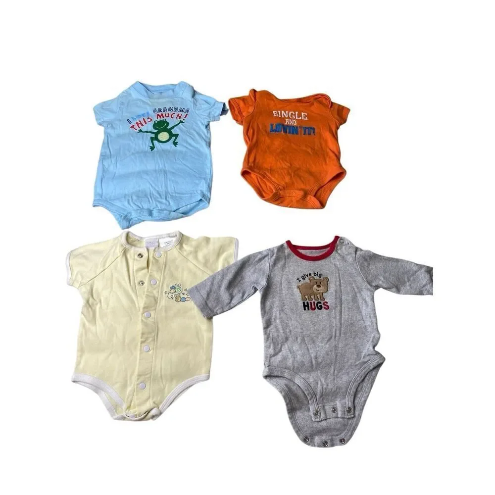 Lot of 4 Carter’s Circo Baby Bodysuit Lot 3 Months Frog Bear Short Sleeve Cotton